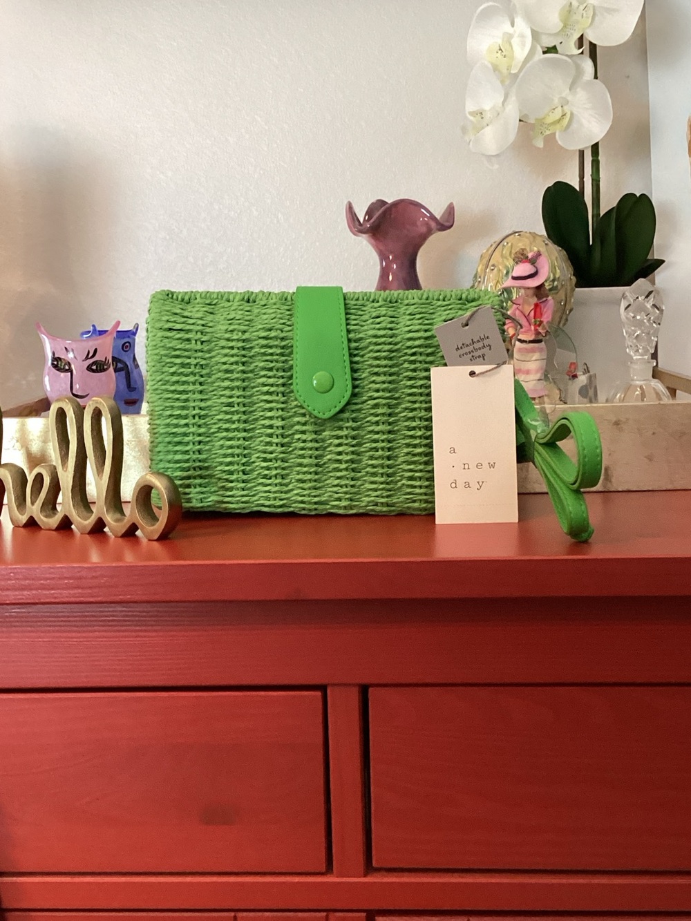 a new day Bright Green Woven Clutch with Straps